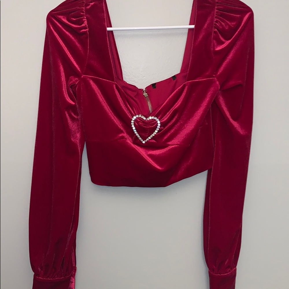 Velvet pink square neck crop top